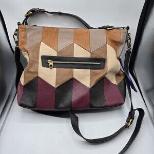 OrYANY Messenger Crossbody Shoulder Bag Patchwork Genuine Leather Double Handle